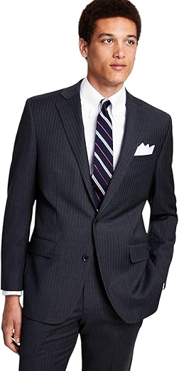 Brooks Brothers Men's Classic-Fit Stretch Pinstripe Wool Blend Suit Jackets (Grey Pinstripe, 40S)