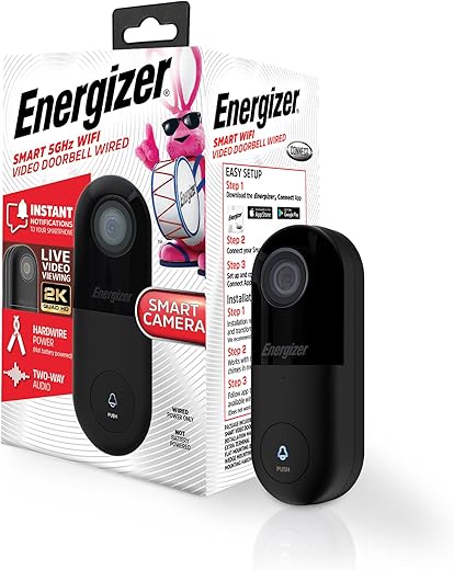 Energizer Smart 5GHz 2K Doorbell, Wired Video Doorbell Security Camera, 2-Way Audio, Night Vision, Cloud & Micro SD Storage, Remote Access, Instant Motion Sensor, Live Viewing,...