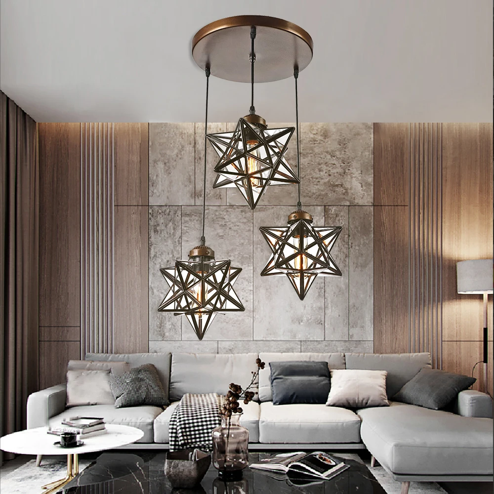 3-Light Moravian Star Glass Pendant Chandelier Light Modern Ceiling Fixture Lamp Amazing and impressed for Living Room, Bedroom