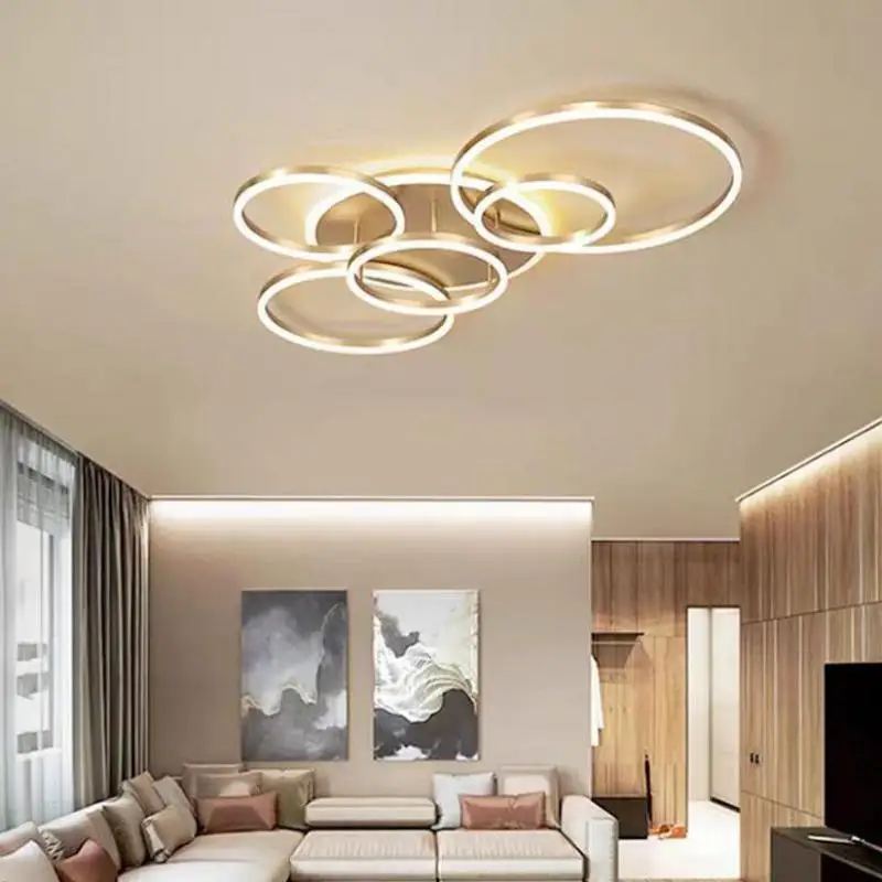 Modern Living Room Round Led Ceiling Lamp For Bedroom Foyer Hallway Black Gold Ringled Ceiling Lights Lamps Ceiling Chandelier