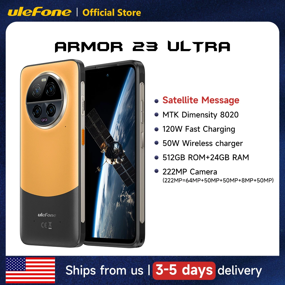 Ulefone Armor 23 Ultra 5G Rugged Phone Satellite Message 120W Smartphone 64MP Night Camera 24GB+512GB NFC Android 13Mobile Phone