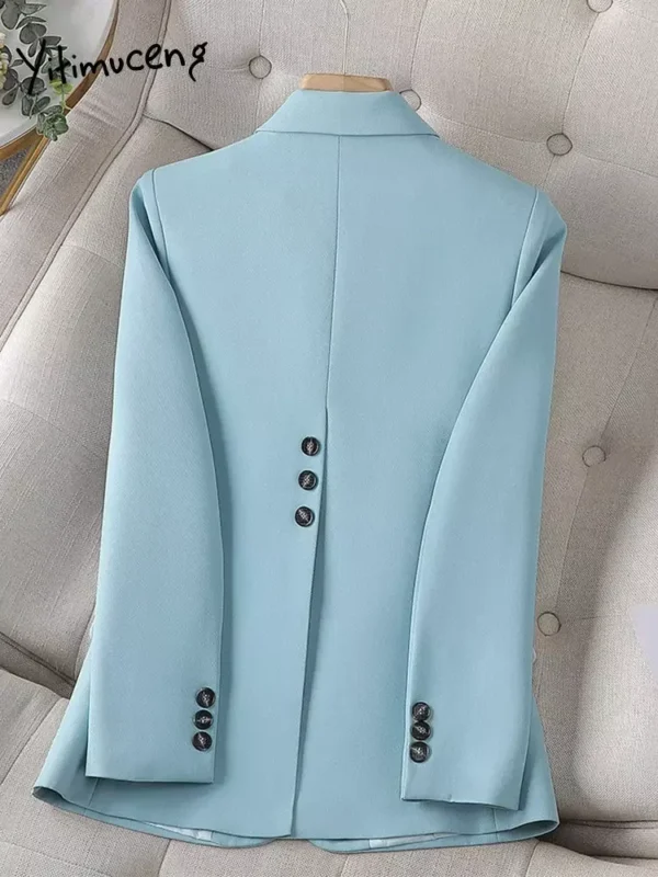 Yitimuceng Back Split Blazer for Women Elegant Single Button Blazers Long Sleeve Slim Jacket Chic Notched Solid Coat Office Wear