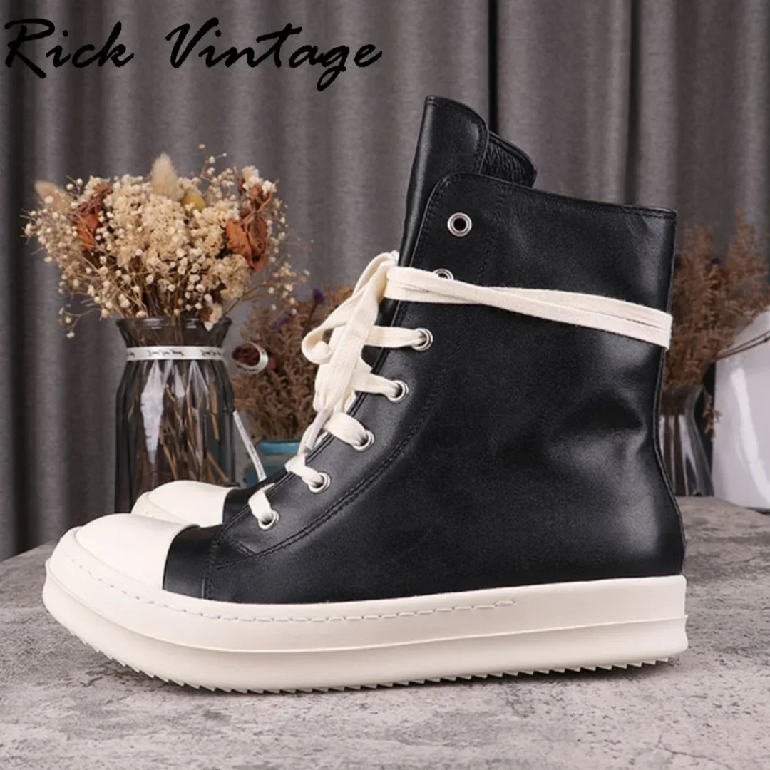 Rick Vintage Original Real Leather Shoes Women High Top Sneakers Men's Casual Shoes Street Footwear High Quality Round Toe Flats