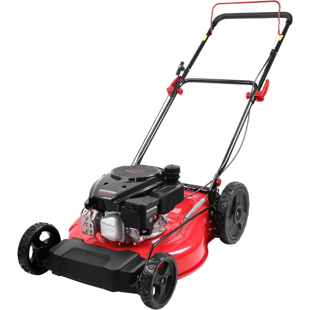 21 in. Gas Lawn Mower, 144cc 2-in-1 Mulching Push Mower with 6-Positions Height Adjustment, High Rear Wheels