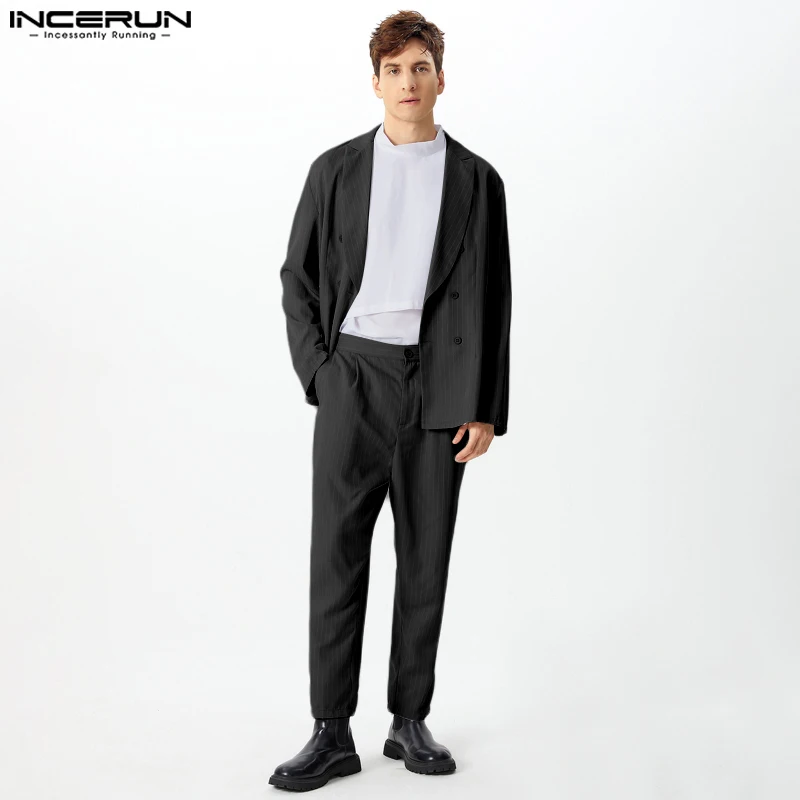 Stylish Casual Style Sets INCERUN 2024 Men Long Sleeved Suit Coats Pants Handsome Men's Hot Selling Striped Two-piece Sets S-5XL