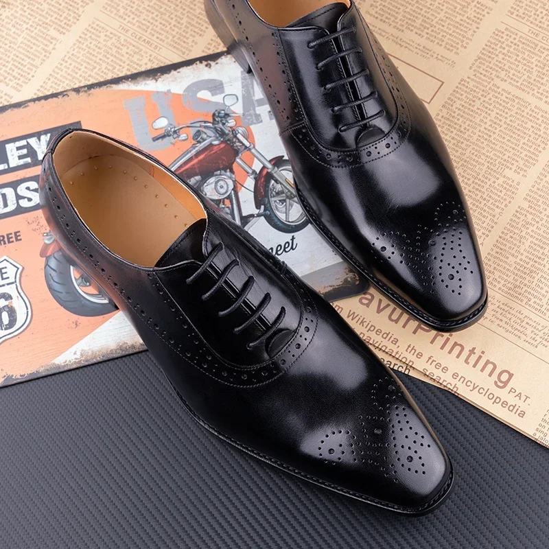 Luxury Handmade Men's Oxfords Leather Shoes Fashion Casual Business Office Work Shoes Pointed Toe Formal Wedding Dress Shoes