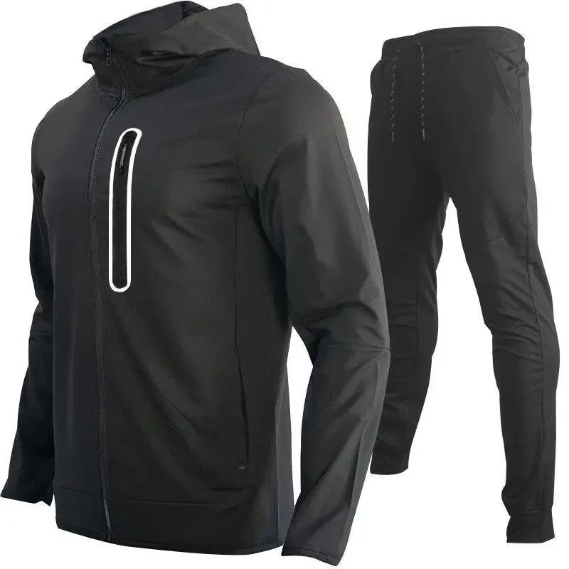 Men's Autumn-Winter Tracksuit Sportswear Set: Hooded Sweatshirt & Pants for Outdoor Running jogging fishing & Hiking