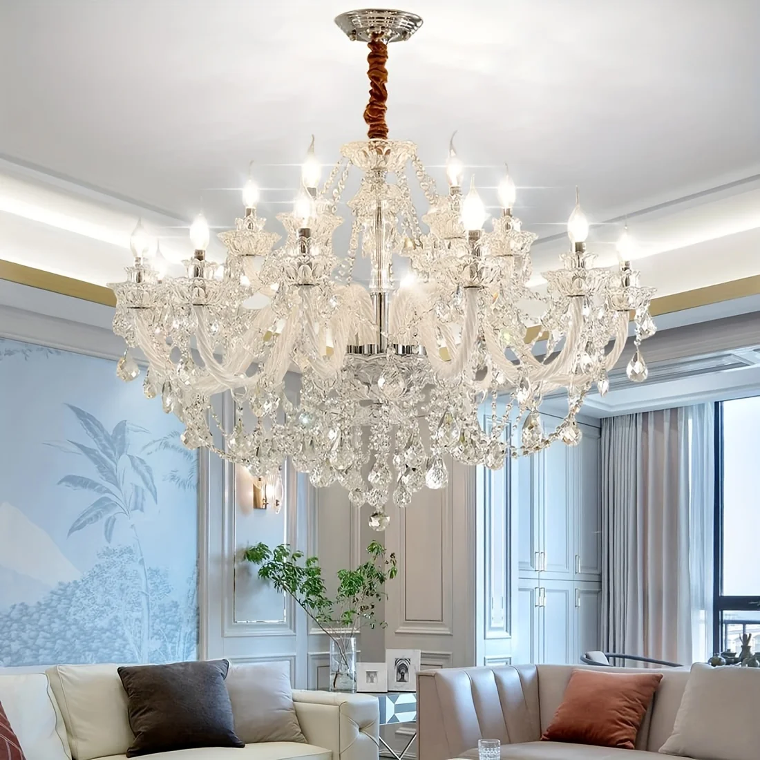 Luxury K9 Crystal Chandelier 18 Light Contemporary Clear Crystal Ceiling Chandelier Lighting, Luxurious Crystal Pendant Light