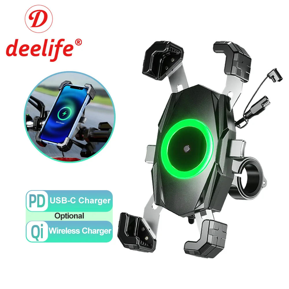 Deelife Motorcycle Cellphone Holder Wireless Charging Motorbike Mobile Phone Stand USB Charger Motor Bike Phone Holder