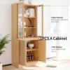 Wooden Bookcase Cabinet, 71 Inch Independent High Storage Cabinet with 2 Tempered Glass Doors, Modern Kitchen Cabinet Furniture