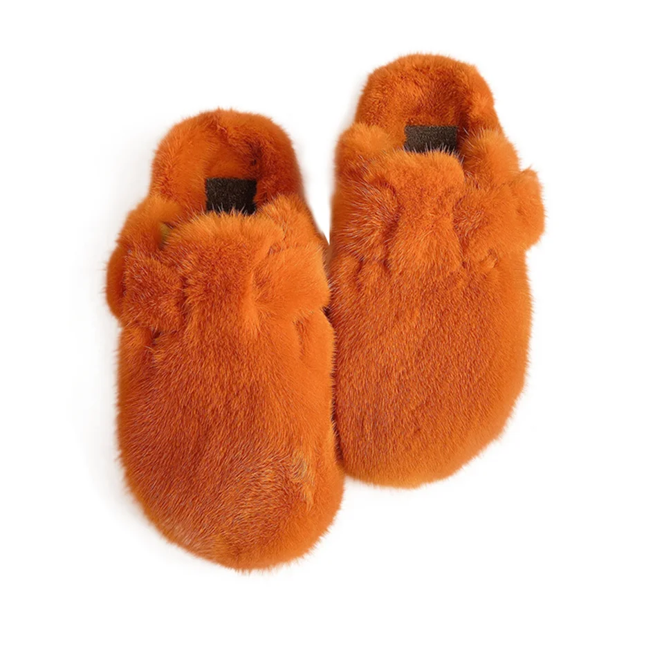 Fashion Fur Slippers Women Autumn Winter Vintage Close Toe Mules Shoes Woman Soft Sole Cork Slides Flat Outdoor Mink Slippers