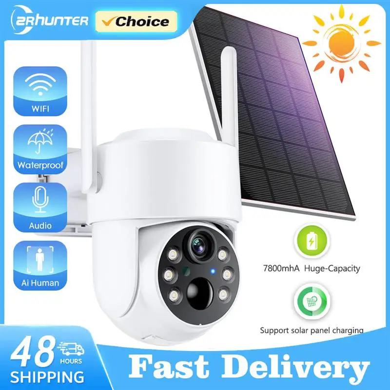 New! WiFi PTZ Camera Outdoor Wireless Solar IP Camera 4MP HD Built-in Battery Video Surveillance Camera Long Time Standby iCsee