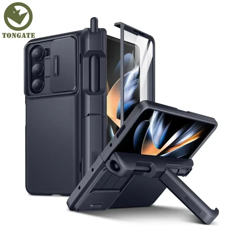 TONGATE for Galaxy Z Fold 5 Case with Hidden Kickstand, Built in Screen Protector & S Pen Holder Hinge Protection Phone Case