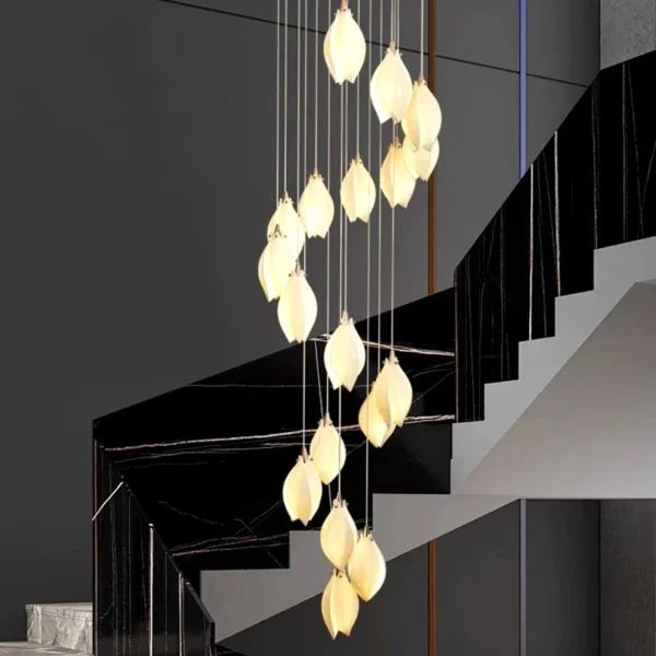 Villa Ceramic Petal Hanging Led Chandelier For Hotel Lobby Loft Staircases Restaurant Living Room Bedroom Bedside Pendant Lamp