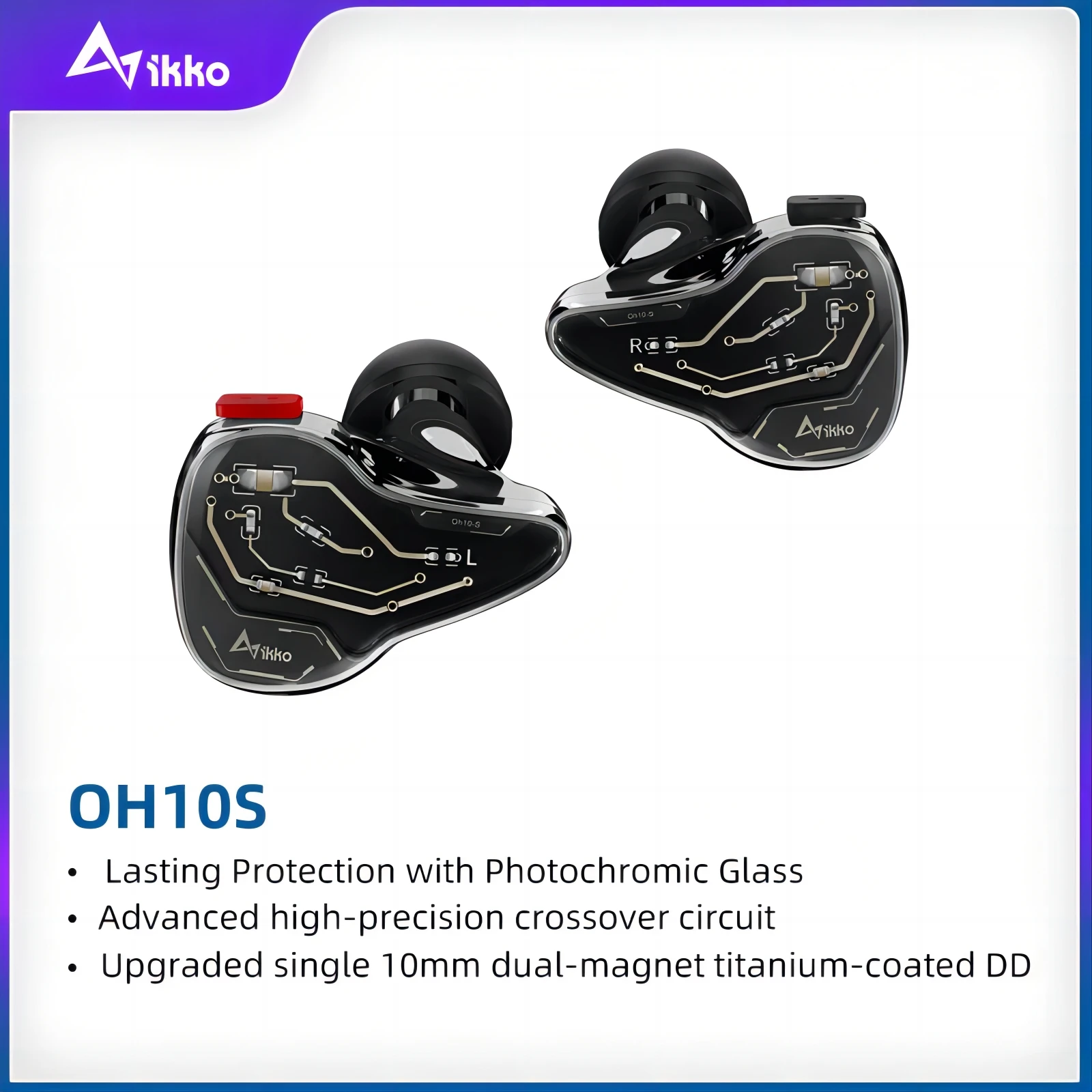 iKKO OH10S Wired Earphone HIFI Headphones 18Ω 106dB 20-40KHz Photochromic Glass Headset Music Earbuds In Ear Monitor