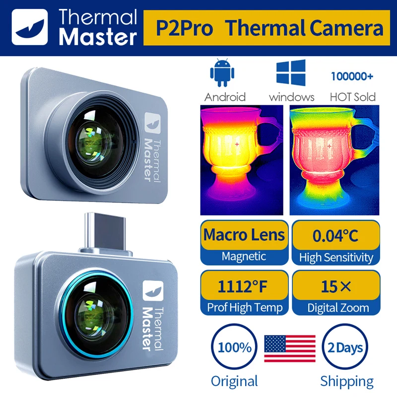 P2Pro Thermal Imager Magnetic Macro Lens 15X Zoom Infrared Thermal maging Camera for Phone PCB HVAC Check and Repair Gadget