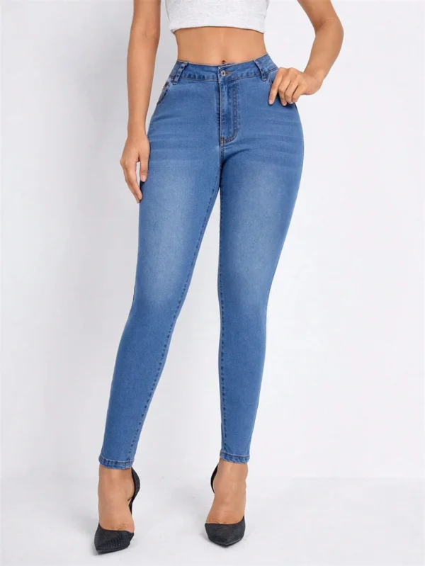 Benuynffy Fashion Stretch Mid Waisted Jeans for Women Spring Summer Sexy Slim Fit Pencil Pants Streetwear Skinny Denim Trousers