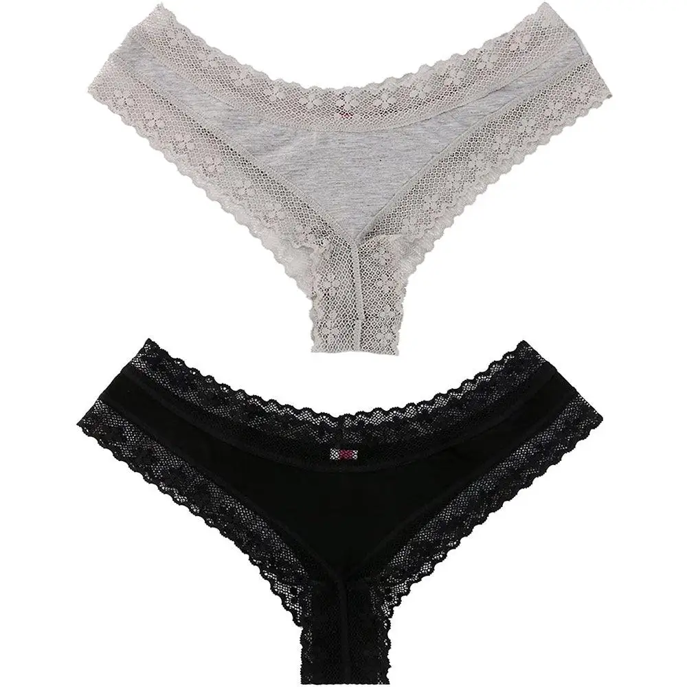 JUNTAME 2pc Solid Comfy Lace Cheeky Panties, Sexy Breathable Stretchy Intimates Panties, Women's Lingerie and Underwear