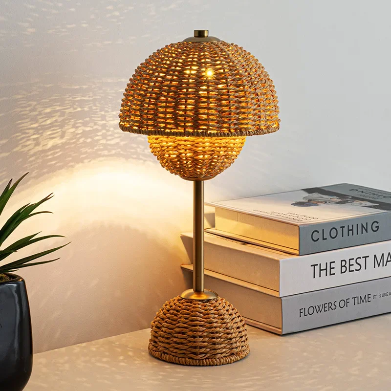 SANDYHA Modern Minimalist Desk Lamp Weaving Hemp Rope Design Living Room LED Light Bedroom Decoration Study Lighting Fixture