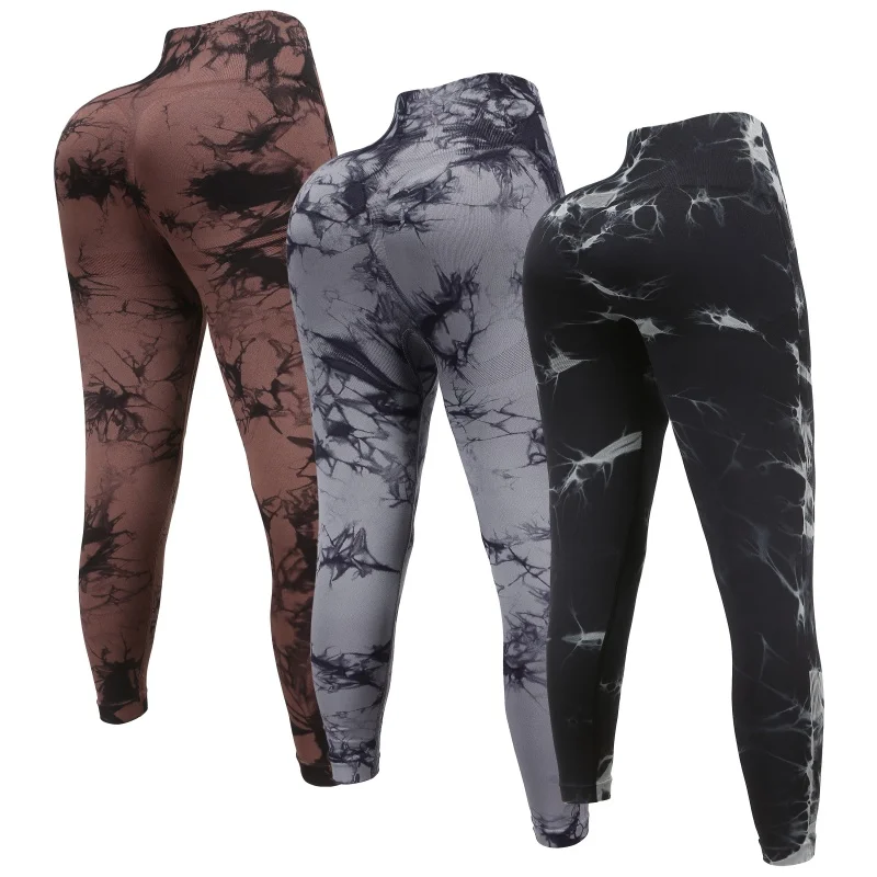 3 Piece Workout Leggings Sets for Women High Waisted Tie Dye Gym Scrunch Butt Lifting Seamless Yoga Leggings Athletic Pants