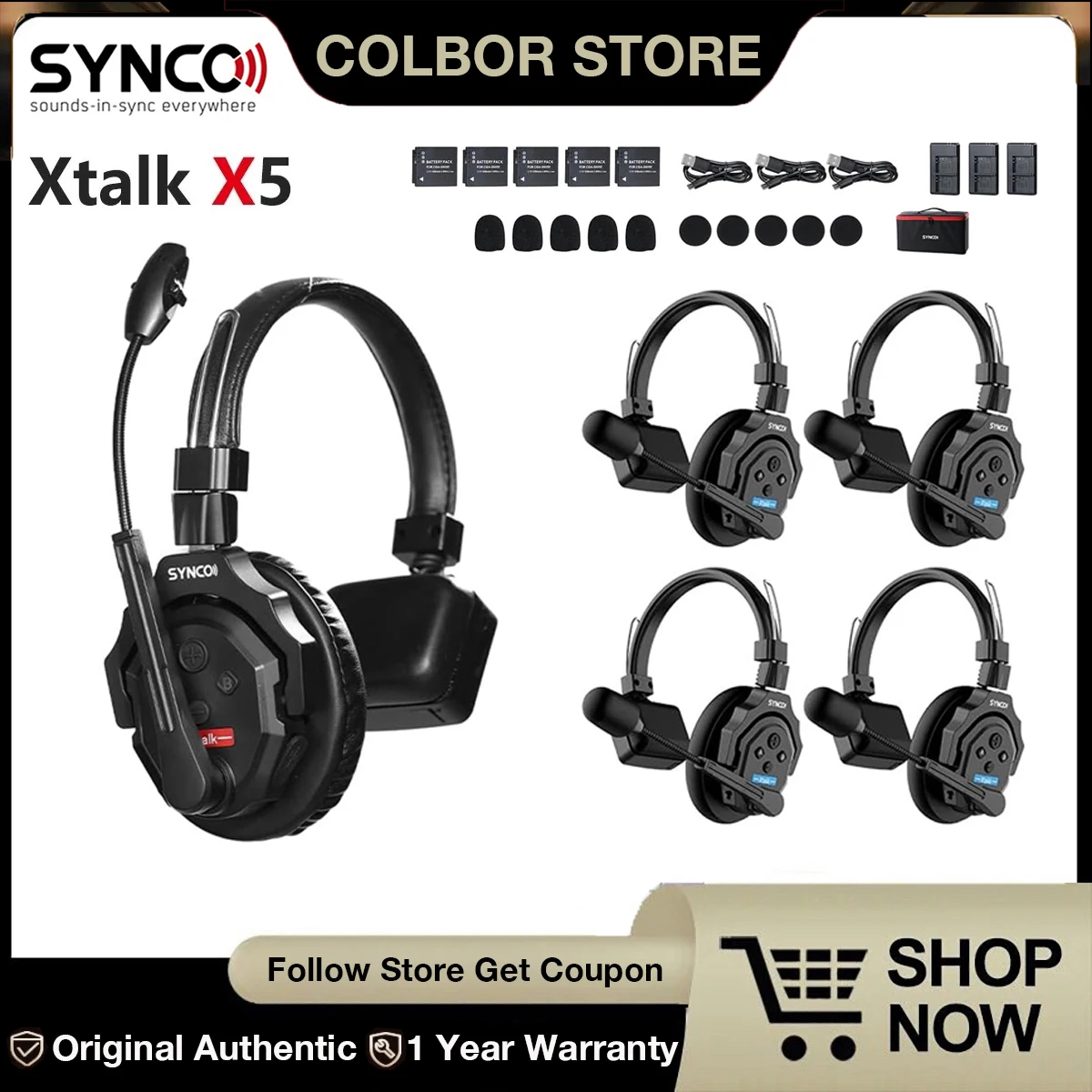 SYNCO XTalk X5 2.4GHz Wireless Headset Intercom System Random Master Device Design for Movie Shoot Live Show Stage Performance