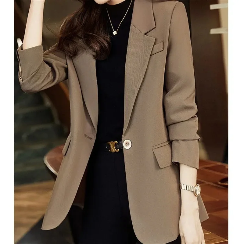 2025 Women Elegant Laple Neck Long Sleeve Blazer Autumn Casual Solid Office Wear Suits Fashion Party Coats OL Work Jackets