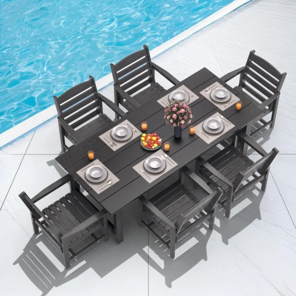 Tenka 7 Piece Hdpe Patio Outdoor Furniture Set For 6, Dining Table And Chairs,Outdoor Table With Umbrella Hole, Outdoor Dining