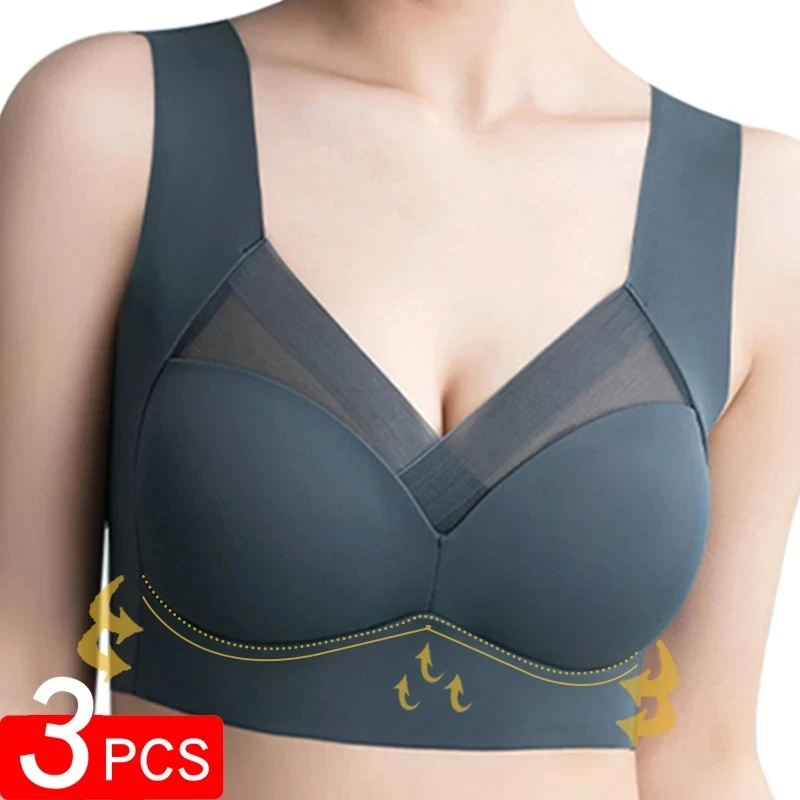 3 Pcs Sexy Seamless Lace Underwear Bra For Women Push Up Top Women's Bra Large Size Bralette Plus Size Brasier Without Underwire