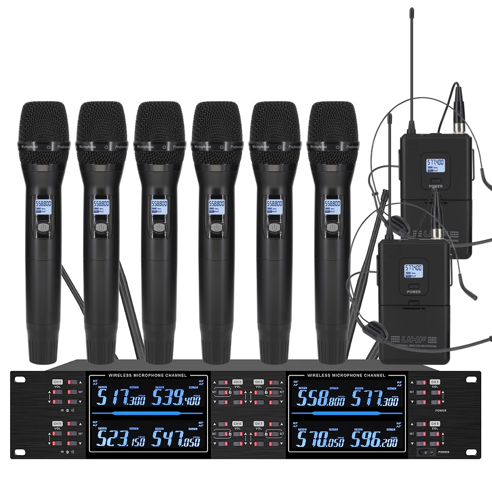 KATELEIYU Professional Wireless microphone Radio System 8-Channel Microfone Headset Mic Lavalier Microfono For Stage ﻿