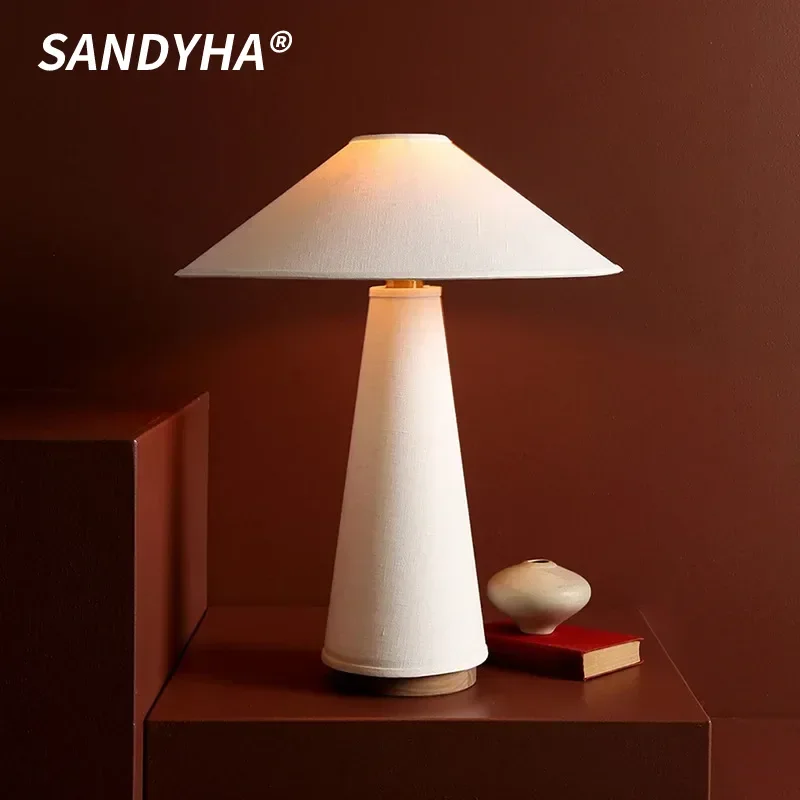 SANDYHA Modern Desk Lamp for Bedroom Bedside Table Led Light Living Room Decor Study Lighting Fixtures Fabric Lampshade Design