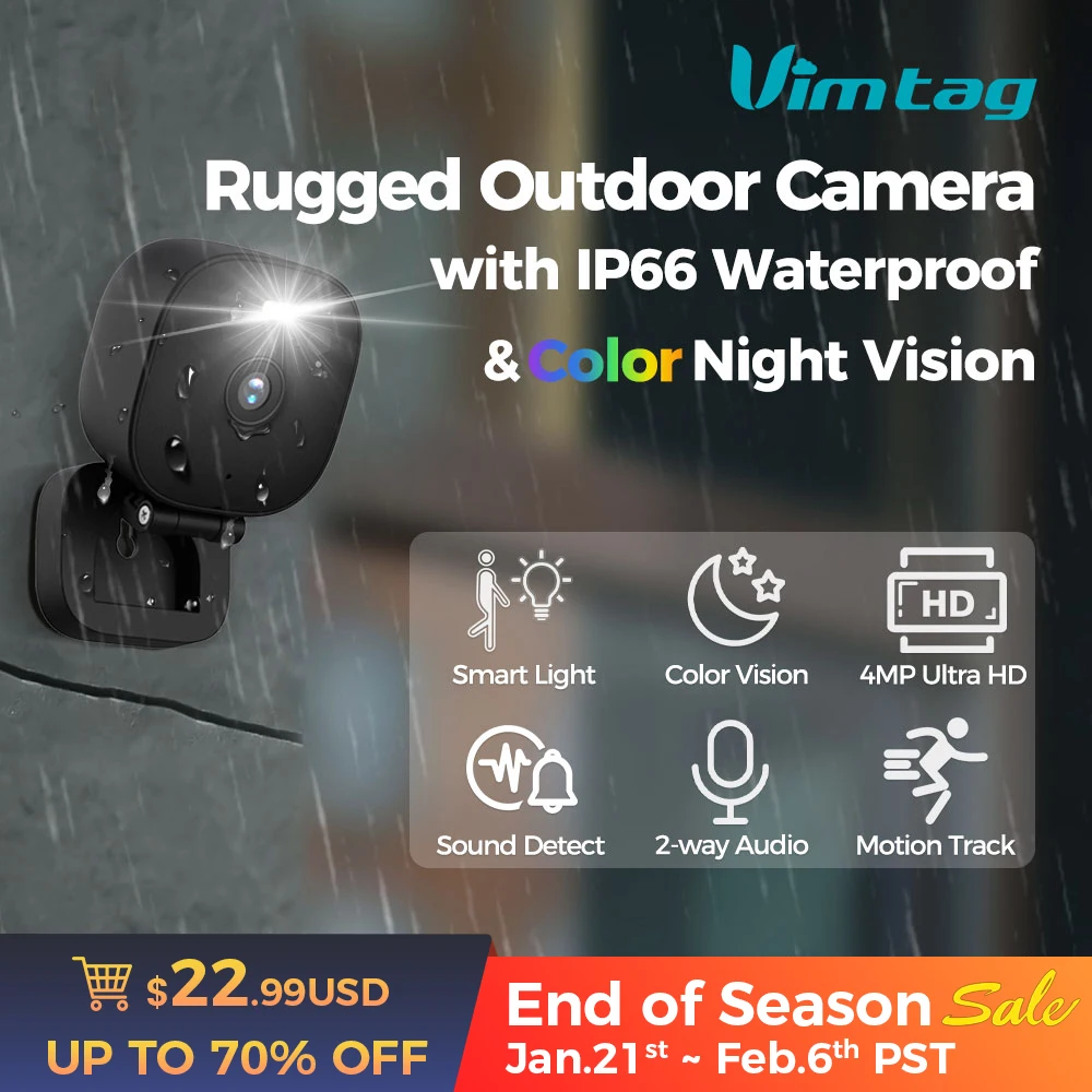 VIMTAG Outdoor Mini Security Camera WiFi 4MP PIR Smart Light Color Night Vision AI Detect Waterproof CCTV Camera IP Surveillance