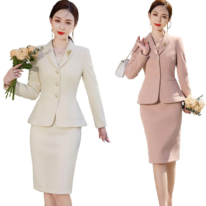 2023 New Autumn Work Wear Women's Suit Elegant Solid Blazer +Sleeveless Dress 2 Piece Set Single Breasted Jacket Plus Size S-5XL