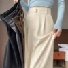 Autumn Winter Woolen Women's Wide Leg Pants 2024 New High Waist Korean Solid Vintage Casual Loose Full Trousers Female