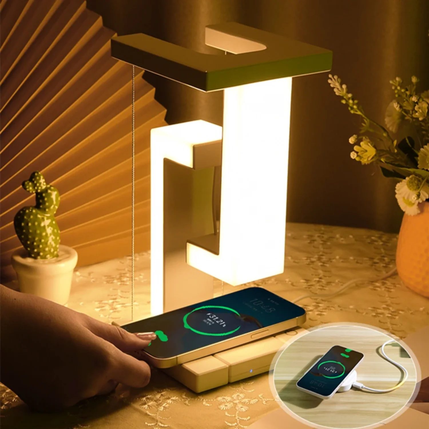 Novelty floating lamp with 10 W detachable wireless charger decorative light bedroom/office