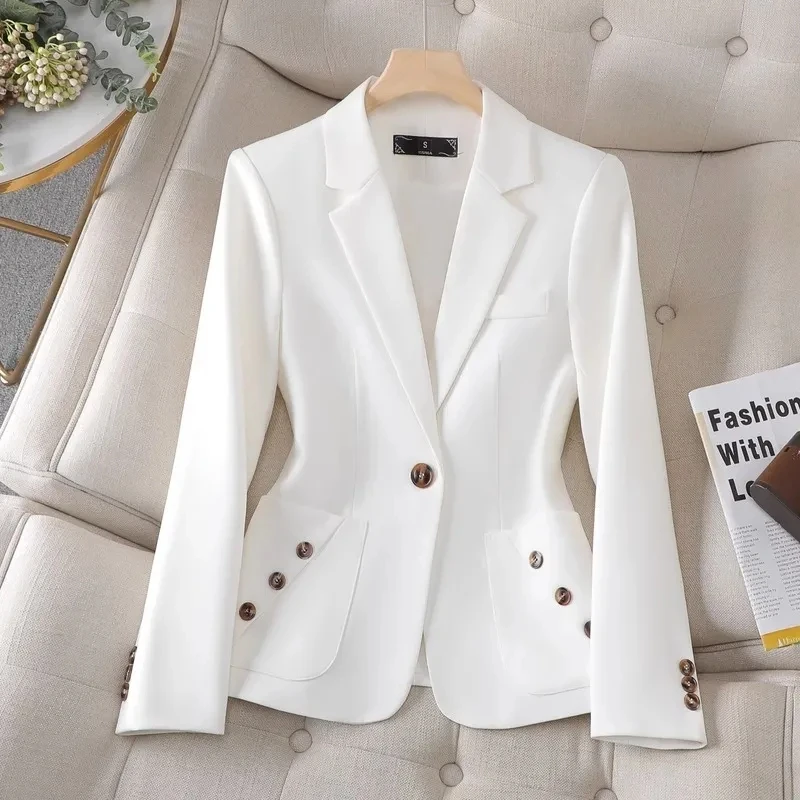 Spring Autumn Women Blazer Blue Black White Blazers Ladies Business Work Wear Long Sleeve Single Button Formal Female Jacket 4XL