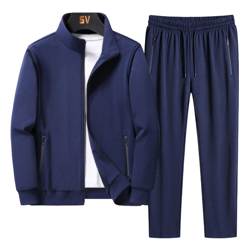 New Men's Set Spring Autumn Man Sportswear 2 Piece Sets Sports Suit Jacket+Pant Sweatsuit Male Tracksuit Asia Size6XL 7XL 8XL