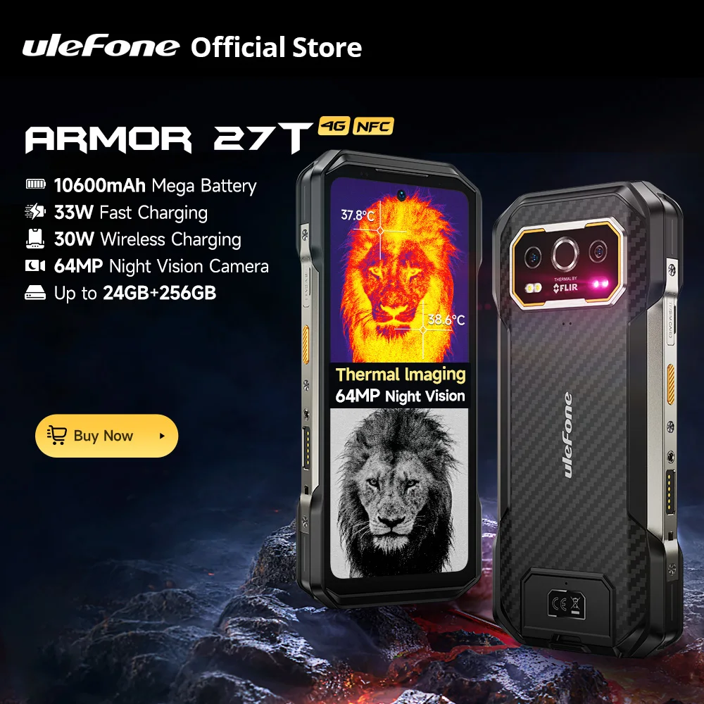 【NEW 2024】 Ulefone Armor 27T 4G 10600mAh Rugged Phone Android 14 Smartphone 24GB +256GB 6.78"FHD+ 120Hz Night Vision Camera