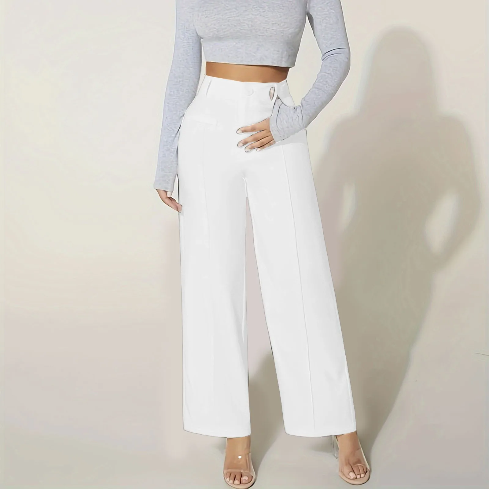 Women'S High Waist Suit Pants Pure Color Simple Versatile Slimming Spring Summer Trousers Casual Elegant Business Pants 2024