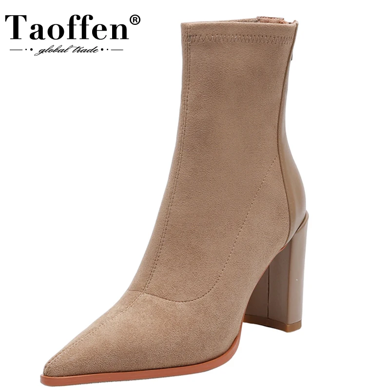 Taoffen Size 33-40 Women High Heel Boots New 2023 Zip Pointed Toe Shoes Woman Winter Fashion Party Short Boots Female Footwear