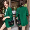 Black Elegant Women Blazers Spring Autumn Long Sleeve Slim Blazer Chic Office Lady Notched Solid Suit Coat Casual Work Jacket