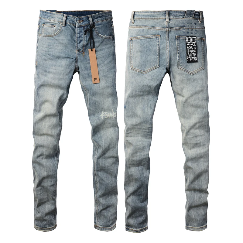 Niche Trend Brand KSUBI Small Feet Jeans Four Seasons Men Custom Logo Button Light Jeans Casual Stretch Jeans