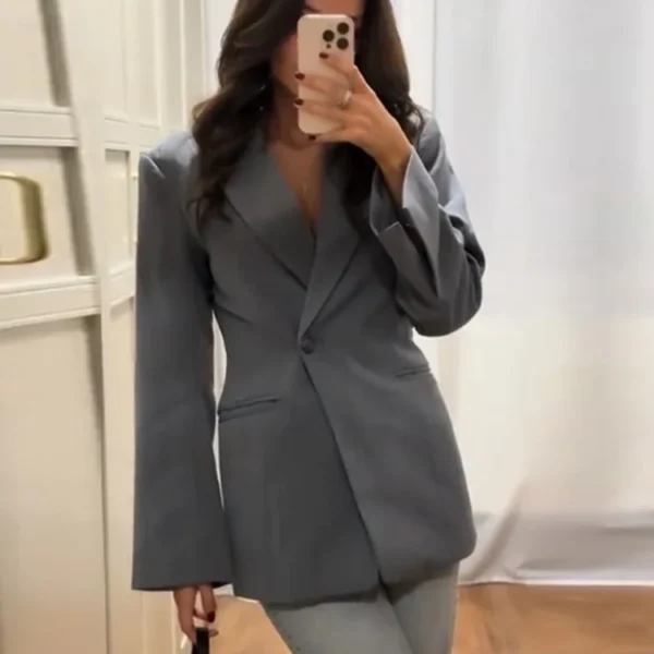 Elegant Slim Solid Women's Blazers Lapel One Button Shoulder Pads Long Sleeve Jacket 2025 Spring Office Lady Commute Outwear