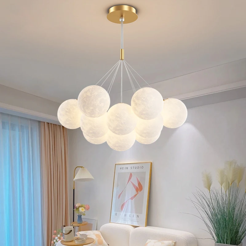 Children Chandelier Lights for Bedroom Living Room Lighting Modern Bubble Pendant Lamps 3D Printing Moon Sconces Remote Control