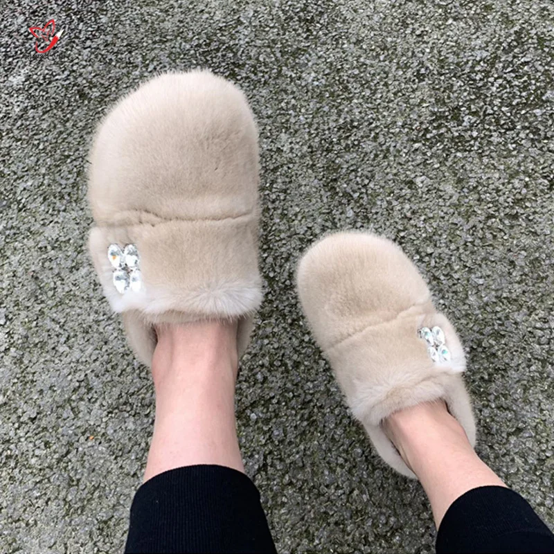 Winter Luxury Real Mink Fur Shoes For Women Sexy Designer Wedge Heel Solid Fluffy Outdoor Shoes Wholesle Mink Fur Slippers