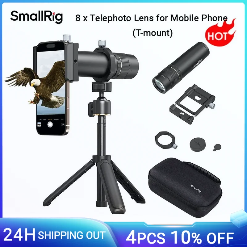 SmallRig Universal Mobile Phone 8x Telephoto Lens for iPhone 16 Pro / Pro Max T-mount Telephoto Lens w Tripod Lens Clamp 4737