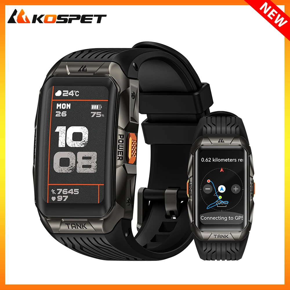 KOSPET TANK X2 Ultra GPS Smart Watch For Men 3D Curved Screen Compass Stainless Steel Body Altimeter AMOLED Mens Smartwatches