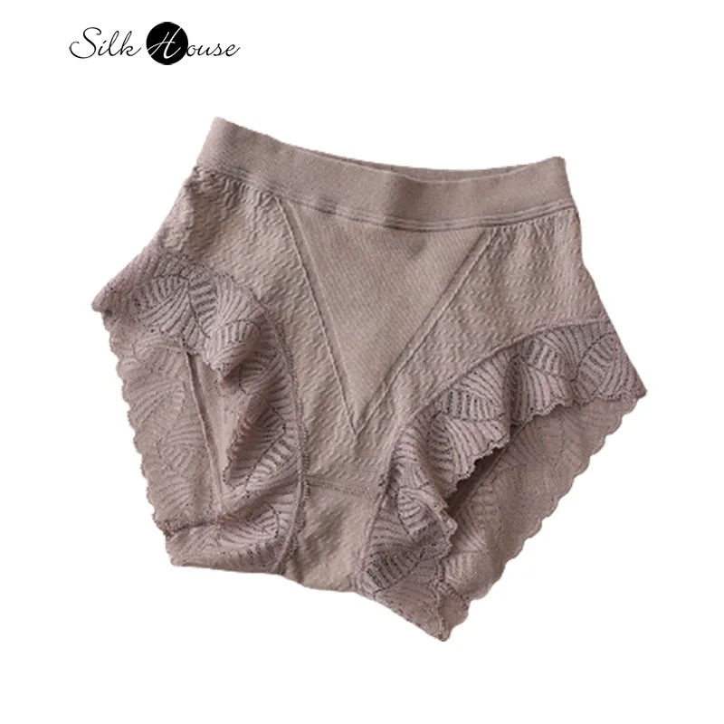 2023 Women's Fashion Autumn/Winter New French Lace Panel Comfortable and Breathable Seamless Mulberry Silk Mid Waist Underpants