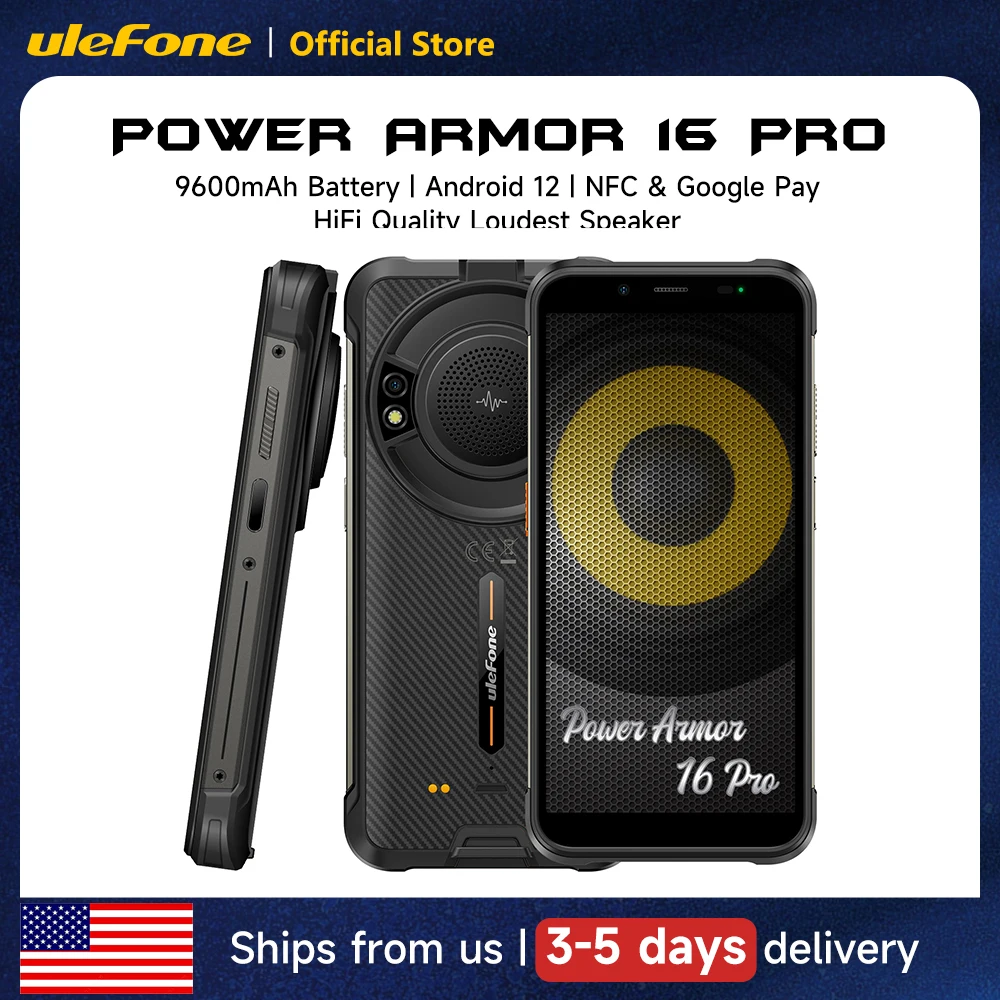 Ulefone Power Armor 16 Pro 9600mAh Rugged Waterproof Smartphone 64G ROM Android 12 NFC Rugged Phone 2.4G/5G WiFi Global Version