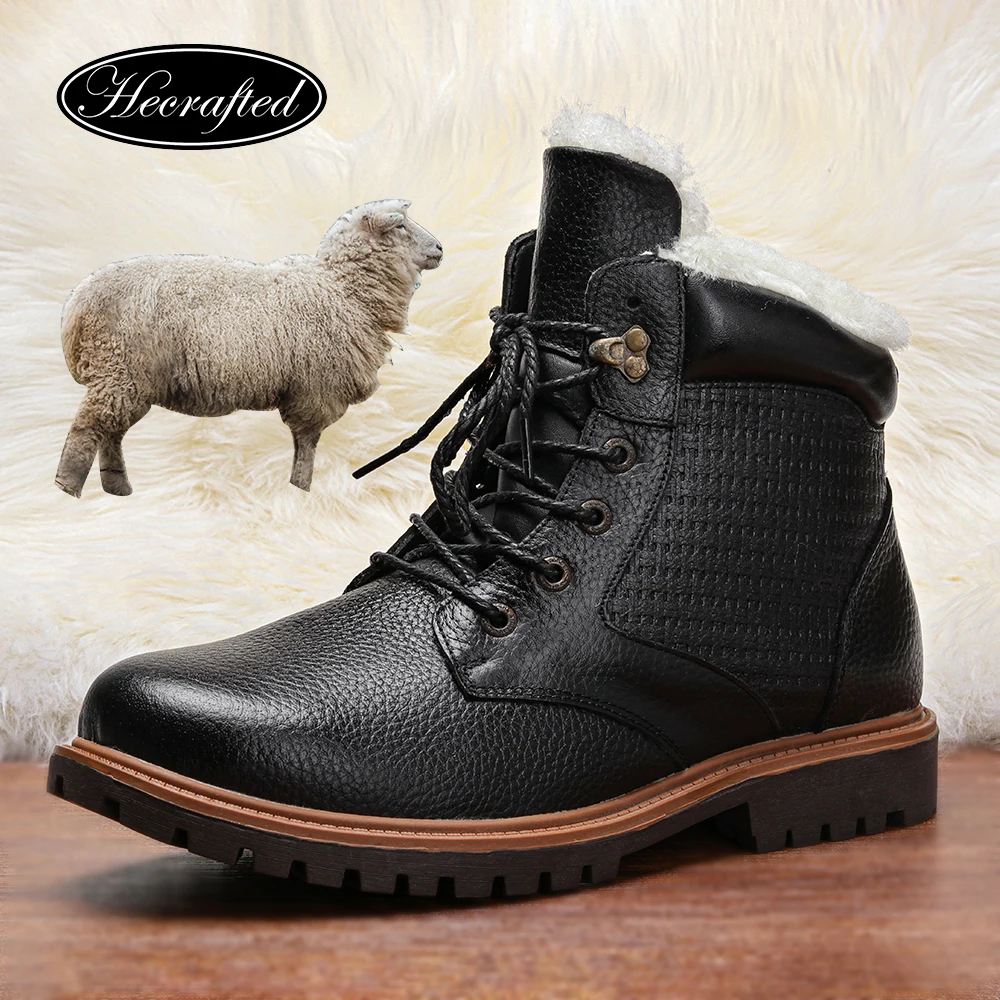 Natural Wool Men Winter Shoes 2024 Natural Cow Leather Super Warm Size 40~47 Winter Boots Non-Slip Snow Boots Men #YM1570