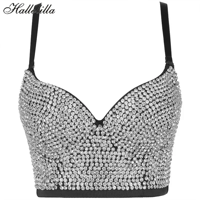 Women Bra Sexy Handmade Rhinestone Corset Party Clothes Lady Push Up Bra Woman Tops Clothing Gothic Shaper Vintage Bra Underwear